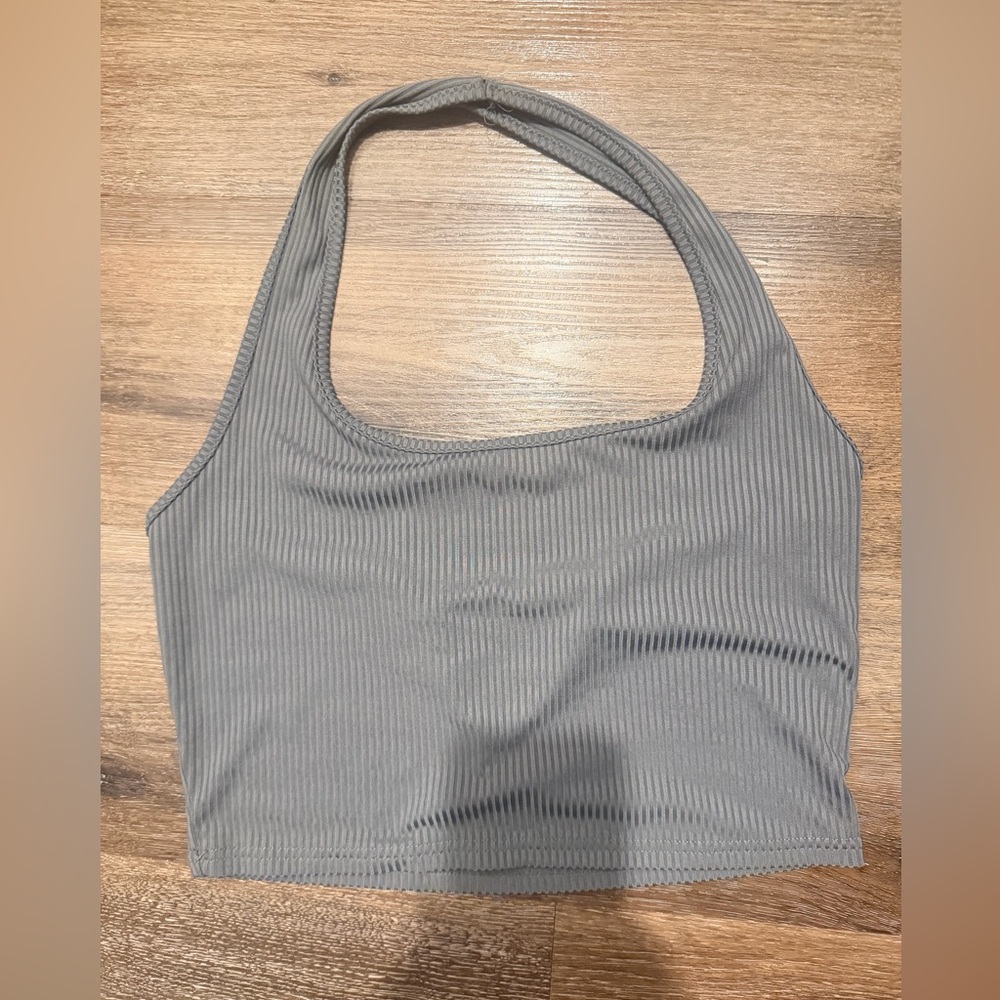 Ribbed Crop Tank Top in Slate Gray